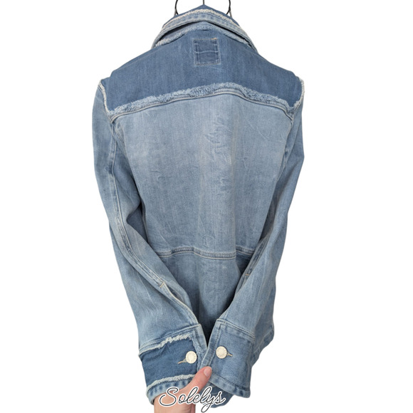 Zadig & Voltaire Kick Destroy Distressed Pocket Patchwork Blue Jean Denim Jacket - Picture 8 of 11